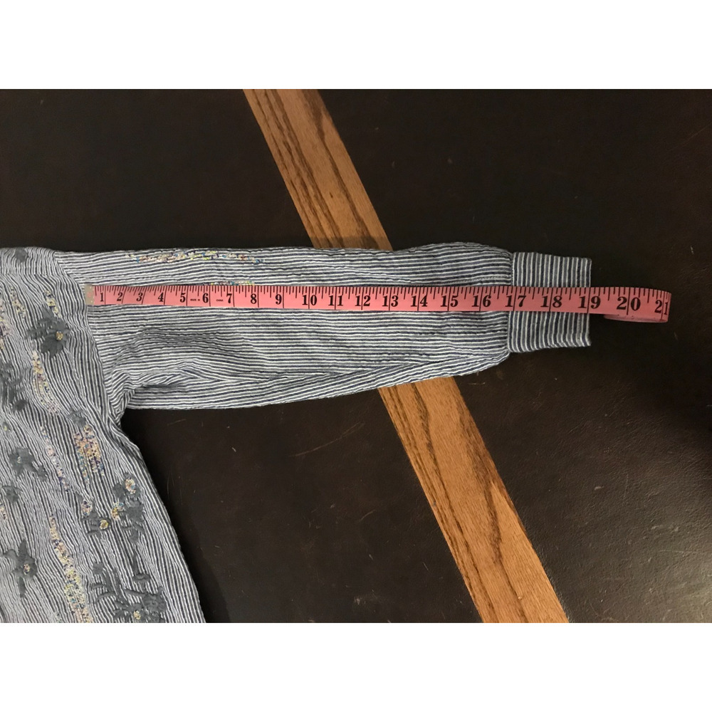 Anthropologie Pilcro XS Blue Stripe Embroidered Beaded Button Down Shirt - Picture 6 of 10